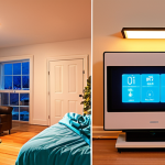 **

A split-screen illustration depicting two contrasting scenarios. On one side, a brightly lit home with LED lighting, a person unplugging electronics, and a comfortable temperature setting. On the other side, a wasteful home with incandescent bulbs, devices plugged in, and extreme temperature settings. The overall style is cheerful and encourages energy conservation.

**